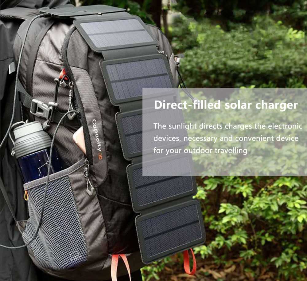 Outdoor Solar Charging Panel Removable Folding Mobile Phone Charger- Black 5pcs
