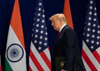 U.S.President Donald Trump arrives for a news conference, Tuesday, Feb. 25, 2020, in New Delhi, India. (AP Photo/Alex Brandon)
