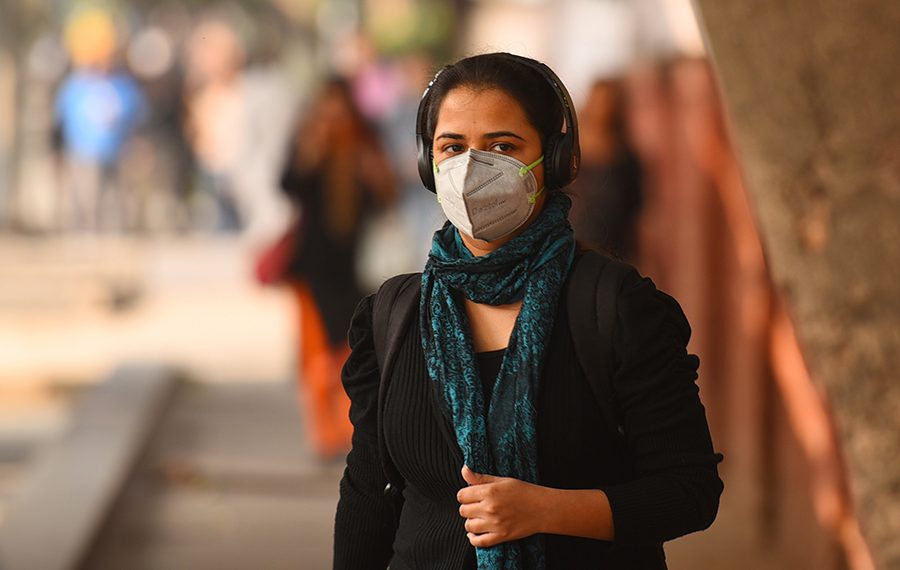 Woman wearing face mask